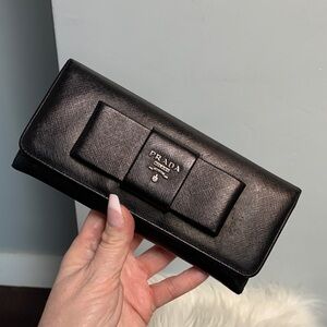 Authentic Prada leather saffiano long wallet dyed black